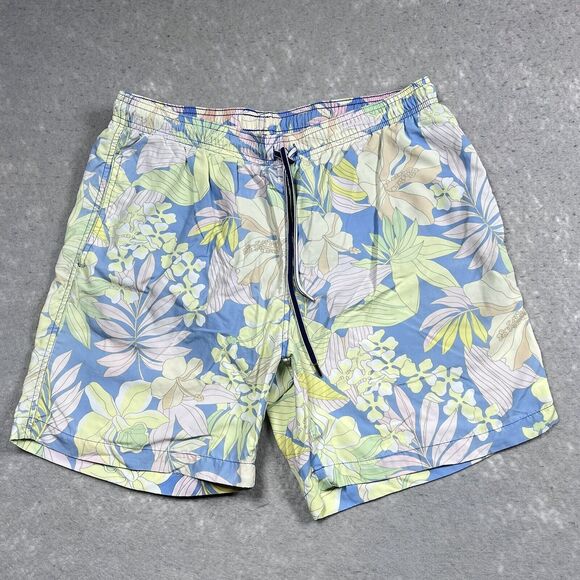 J McLaughlin Swim Trunks Shorts Mens Size Medium Blue Floral Pockets Drawstring - Picture 1 of 13